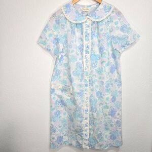 Dan-Ellen 80s Floral Lace Snap House Coat Night Gown Large